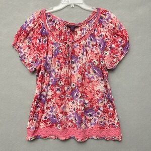 Gloria Vanderbilt Top Women's XL Floral Babydoll Feminine Cottage Short Sleeve